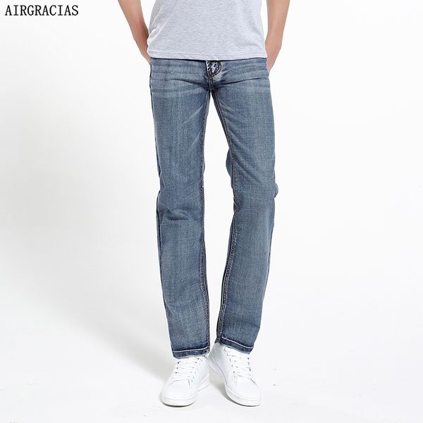 

airgracias brand jeans retro nostalgia straight denim jeans men plus size 28-40 men long pants trousers classic biker jean, Blue