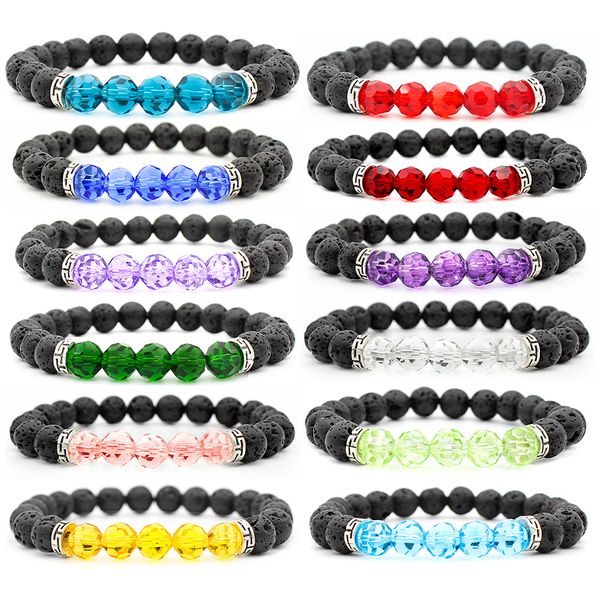 

womens gift natural black lava stone crystal beads strand bracelet