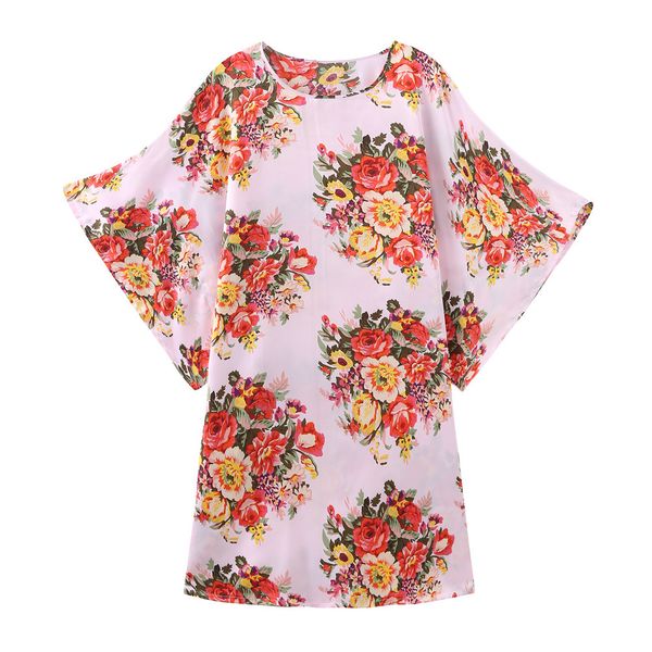 

plus size summer women wedding robe kimono robe gown casual soft bath gown sleepwear homewear print flower nightgown nightwear, Black;red