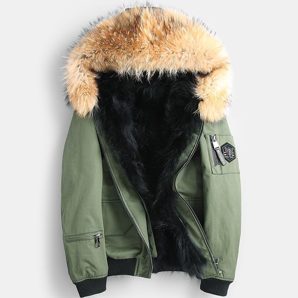 

real fur coat men raccoon fur liner winter coat men real parka for mens clothing short jacket plus size casaco yy866, Black