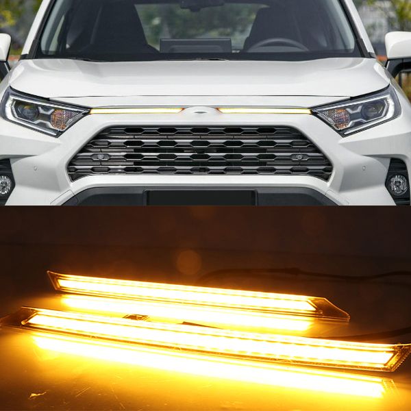 

1 pair yellow turn signal function car drl led daytime running light for rav4 2019 2020 automobile cover decoration light