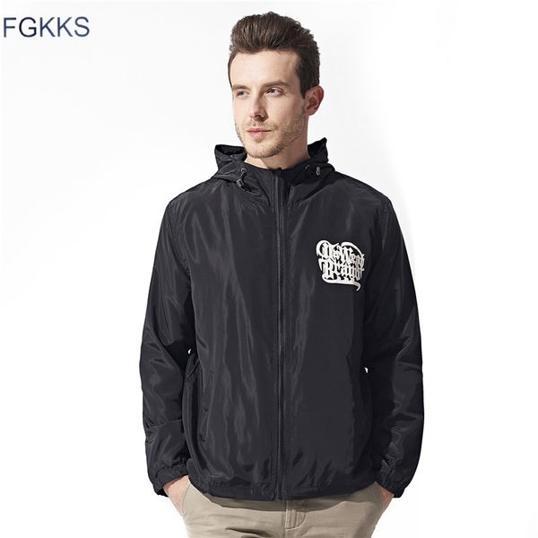 

fgkks 2018 new spring autumn men's jackets thin solid fashion coats male casual slim stand collar bomber jacket men overcoa, Black;brown