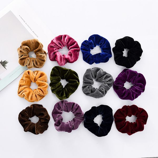 

12 pack velvet scrunchie women girls elastic hair rubber bands accessories gum for women tie hair ring rope ponytail holder, Brown