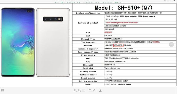 

New Arrival High Quality Goophone S10Plus S10+ 1G Ram 8G Rom/16G Rom 6.5/6.4Inch Screen Display Smartphone can shown 4G real 3G Mobile Phone