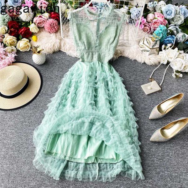 

casual dresses gagarich elegant dress solid color sweet mesh summer wear women 2021 french retro long cake ladies fashion, Black;gray
