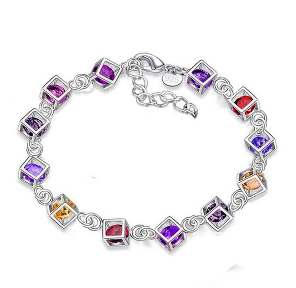 

fashion colorful crystal cubic bracelet 925 sterling silver plated cz diamond designer charm bracelets jewelry lowest price, Golden;silver