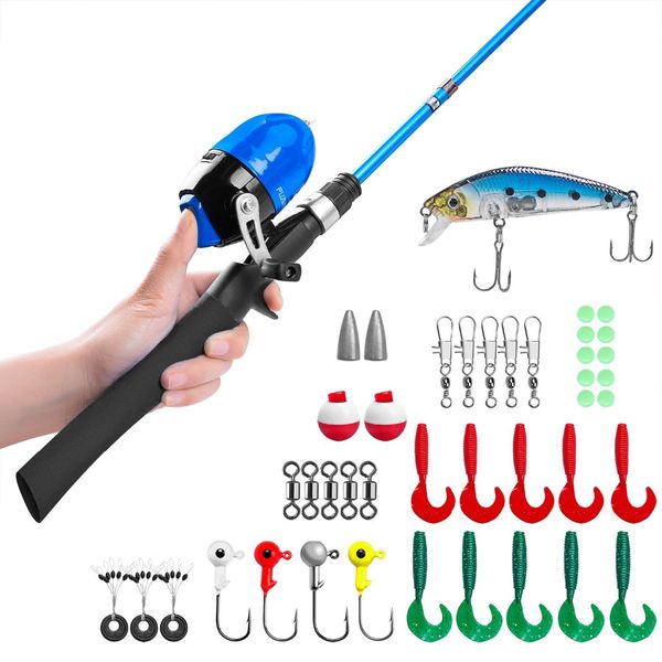 

plusinno kids fishing pole, fishing rod and reel combos with spincast reel and string with line