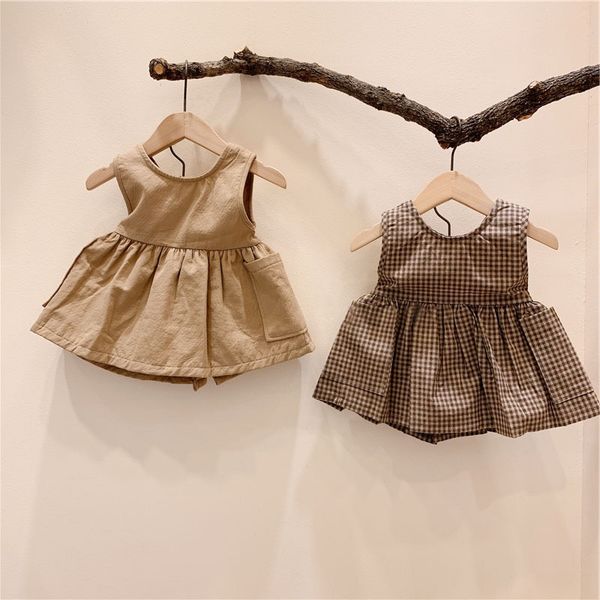 

ins little girls designer dresses clothing new girls plaid dress fashion summer tatting cotton girls sleeveless princess dress, Red;yellow