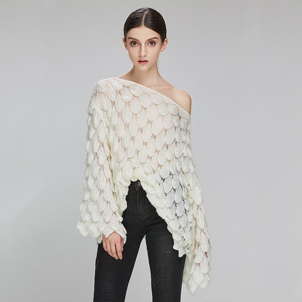 

adohon elegant sweater women 2019 casual fashion loose women sweaters and pullovers cute 3d white jumper sueter mujer slash neck, White;black