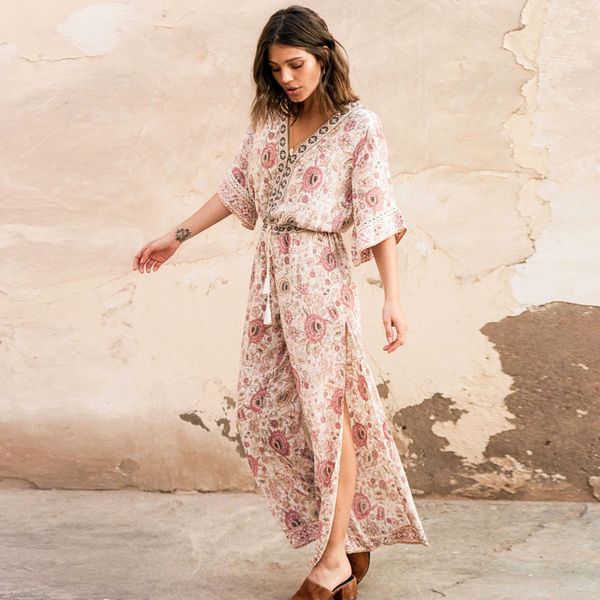 

women's jumpsuits & rompers gypsylady jumpsuit women summer floral print v-neck tassel tied side slits boho womens open back playsuit, Black;white