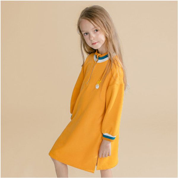 

kids designer dress girl brand long sweater-skirt childrens luxury solid color dresses active casual style 2019 fall girl clothing wholesale, Red;yellow