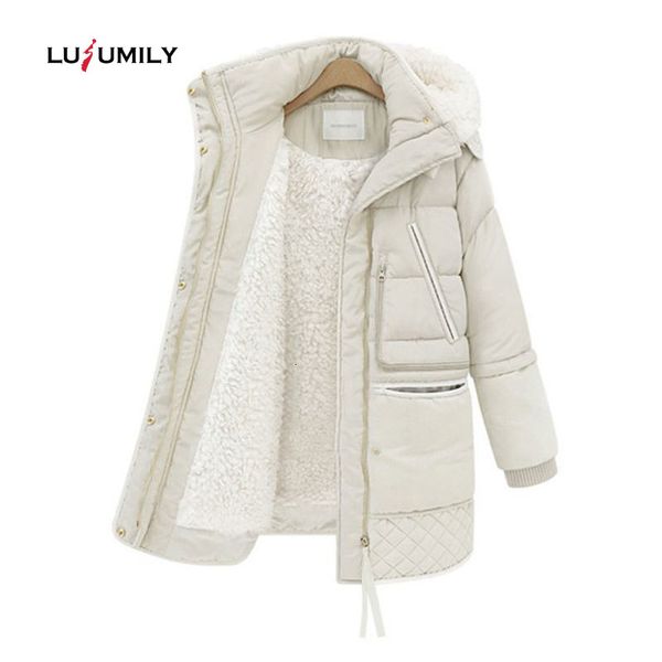 

lusumily 2019 spring winter women's jackets cotton coat padded long slim hooded parkas female outwear warm jacket wool clothing y190926, Black;white