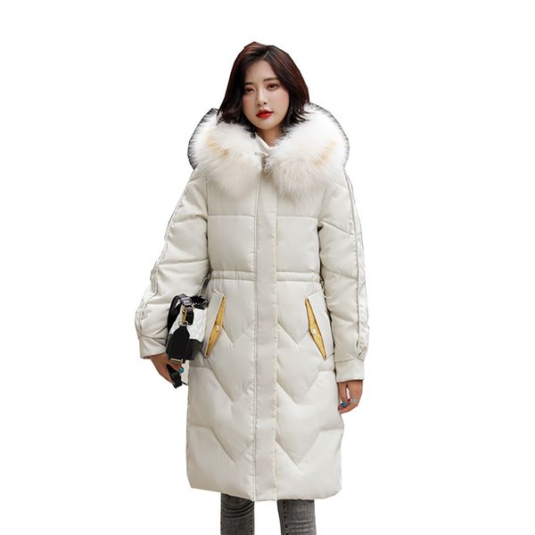 

down cotton jacket woman 2019 new winter coat big fur collar long paragraph thickening slim warm hooded for female, Tan;black