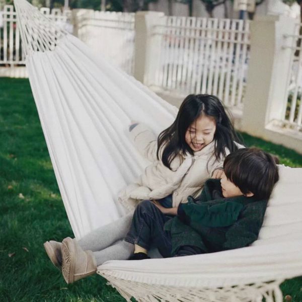 

natural white macrame hammock swing chair boho cotton canvas indoor & outdoor hanging chair wedding decoration