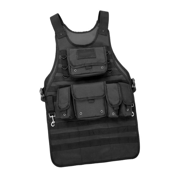 

heavy duty canvas work apron with tool pockets (black), adjustable strap for camping picnic bbq fishing outdoor cooking