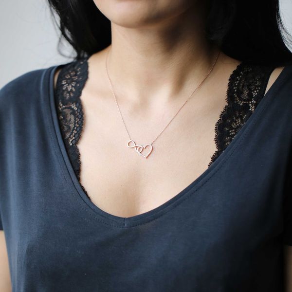 

сердце и enfinity форма турецкий handmade 925 sterling серебряное ожерелье, Silver