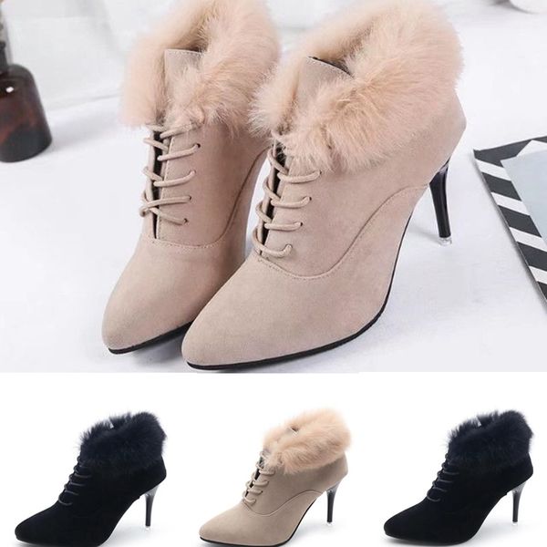 

2019 women cashmere fur boots brand designer shoes sock shoe superstar high heels boots sheepskin shoes ladies sock new shoes eu:35-39, Black