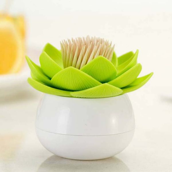 

chic lotus flower toothpick holder dispenser box creative toothpick case vase home decor green pink black white