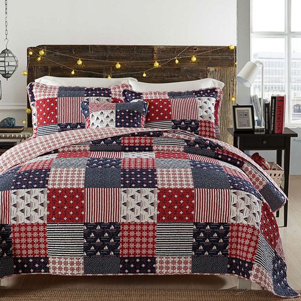 

marine style bedspread quilt set 3pcs coverlet quilted bedding cotton quilts aircondition bed cover pillowcase king size blanket