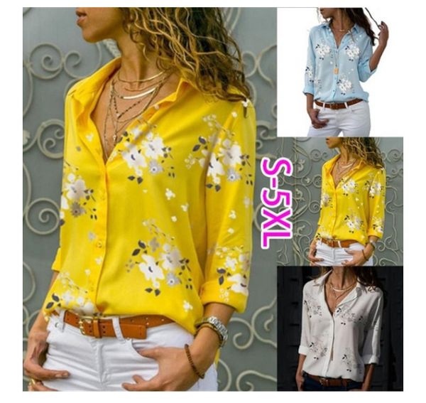 

womens designercasual printing cardigan lapel shirt, White
