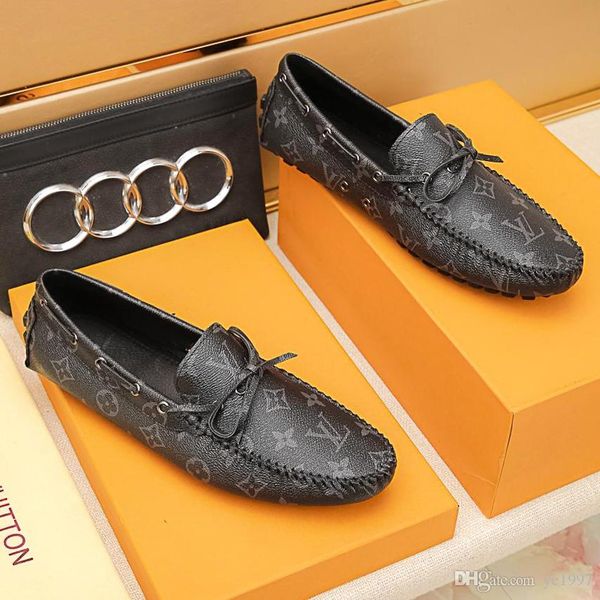 

new mens leather peas shoes mens lazy shoes large size casual soft bottom comfortable driving comfort with original box packag q, Black
