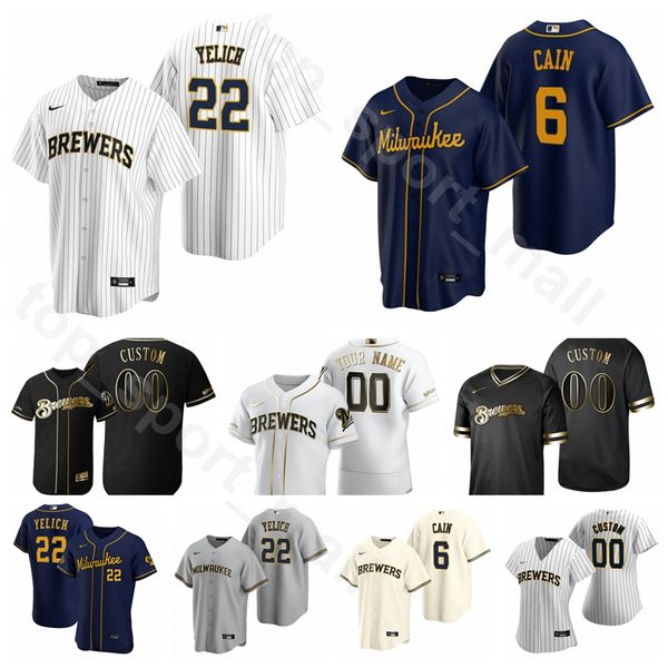 

new baseball men women youth 22 christian yelich jersey 6 lorenzo cain 21 logan morrison 65 ronny rodriguez 16 ben gamel navy blue