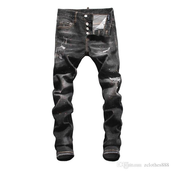 

2020 new famous fashion designer distressed ripped mens jeans motorcycle biker jeans causal hole mens skinny jeans designer pants, Blue