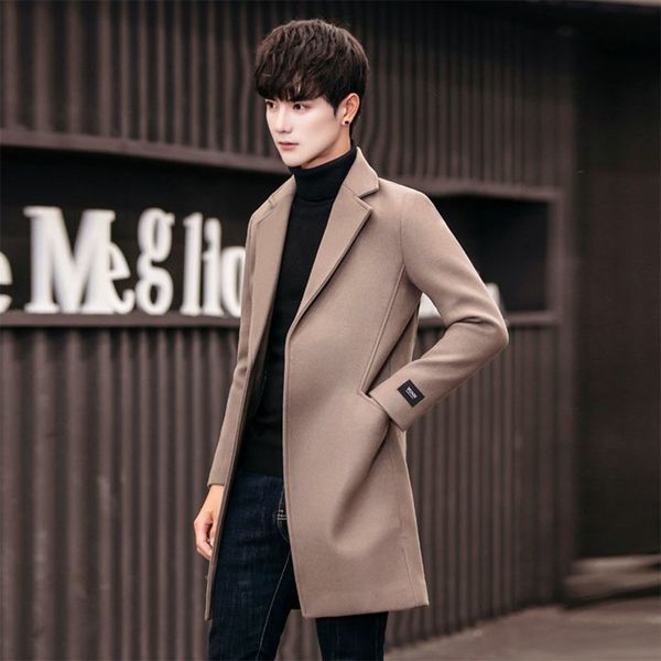 

parka men coats winter brand long trench jacket coat male overcoat casual solid slim collar coats long trench coat streetwear, Black