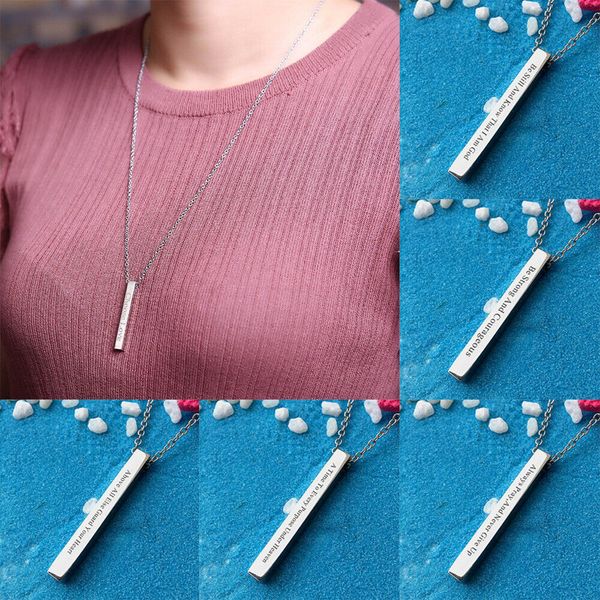 

stainless steel personalized vertical bar necklace engraved date name pendant necklace wedding party jewelry decoration acc gift, Silver