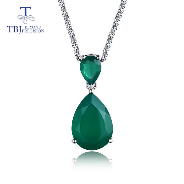

tbj,new elegant pendant with natural green agate gemstone in 925 sterling silver charming jewelry for women mom with gift box