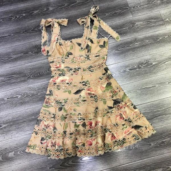 

100% linen women's printed lace strap dress women's temperament a-line pleated dress, Black;gray