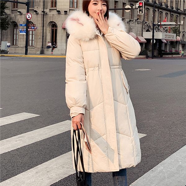 

vogue plus size 3xl black winter jacket women fashion fur collar warm solid parka woman casual cotton long hooded coat mujer