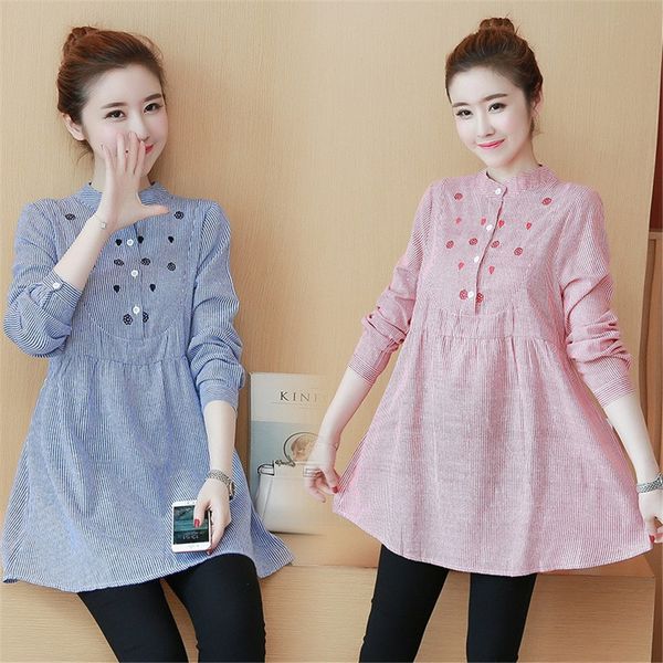 

dresses maternity clothings pregnant women casual striped cotton wide medium long women blue long a-line skirt pregnant dress, White