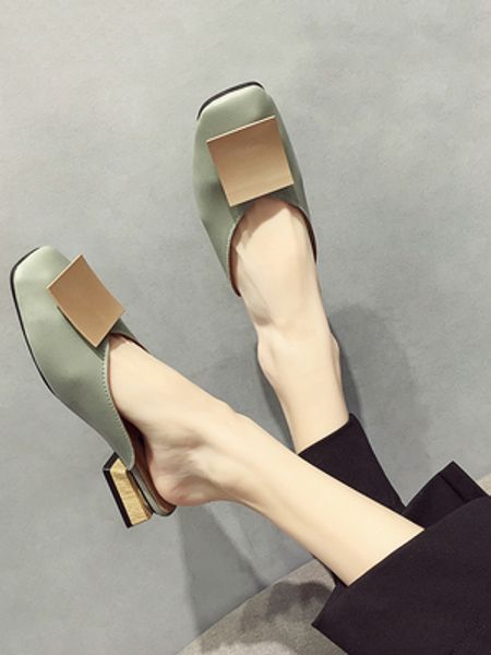 

2020 summer new metal square buckle thick with half drag korean version of the wild muller shoes tide, Black