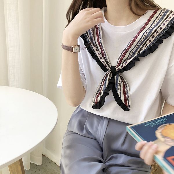 

summer clothes 2020 european women's large edition t-shirt women's ins shawl t-shirt shawl western style loose fashion, White