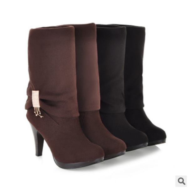 

new women's boots european and american super high heel waterproof platform high tube long tube thin heel, Black