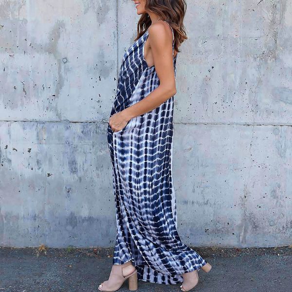 

women stripe wave long maxi dress deep v low cut summer beach dress plus loose moda praia feminina saidas de praia kadin mayo, Blue;gray