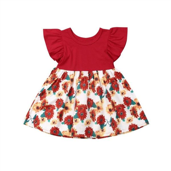 

us stock 2019 new sweet toddler baby girl sleeveless dress party princess floral sundress outfit, Red;yellow
