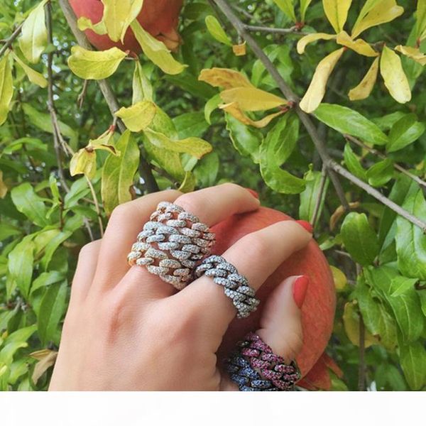 

us # 6 7 8 gold color micro pave clear cubic zirconia cz cuban link chain ring for women men fashion charm hip hop party jewelry, Silver