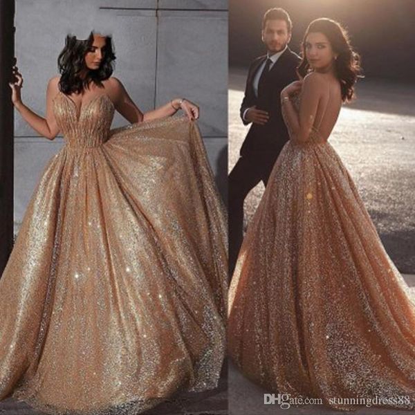 

chamapgne a line prom dresses spaghetti straps backless floor length sequined formal dress evening gowns vestidos de noiva ogstuff, Black