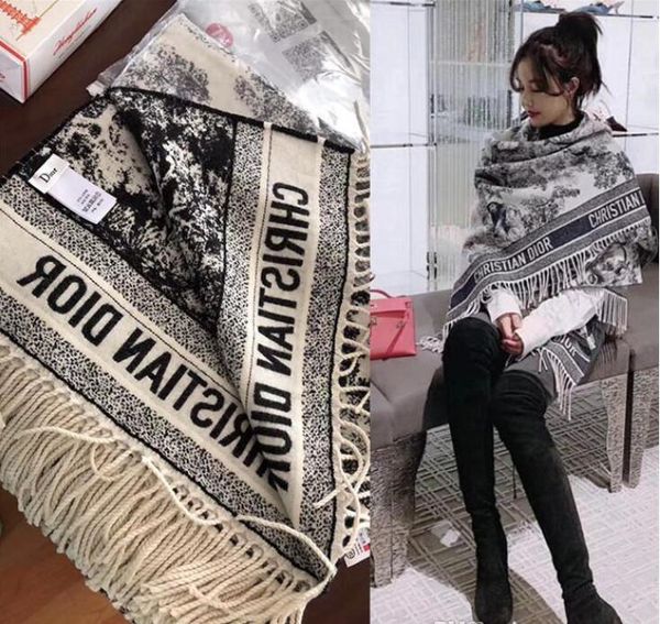 

Winter new wool carf winter thick wool carve long fringe tyle women 039 luxury hawl 180 70cm, Black;white