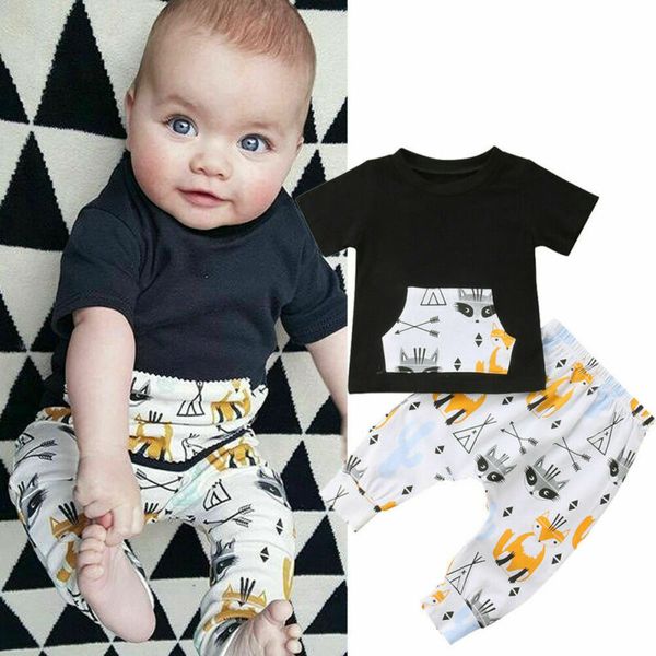 

новорожденных малышей детские мальчиков с коротким рукавом футболки top tee + штаны outfit set одежда летняя дети мальчики одежда, White