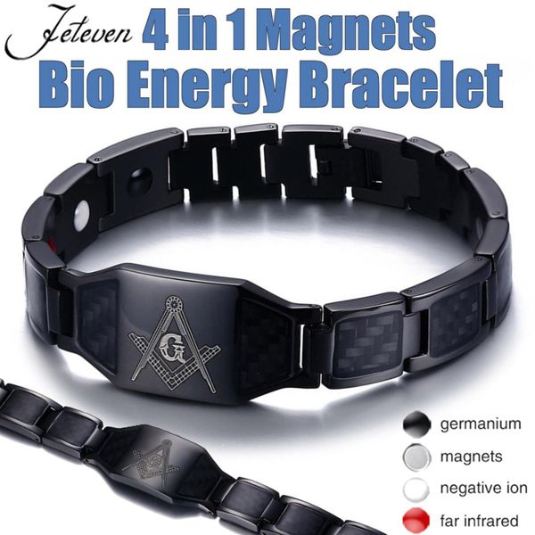 

black 4 in1 men steel magnetic therapy healing bracelet bio magnet health care bangle relieve pain anti radiation wristband gift, Golden;silver