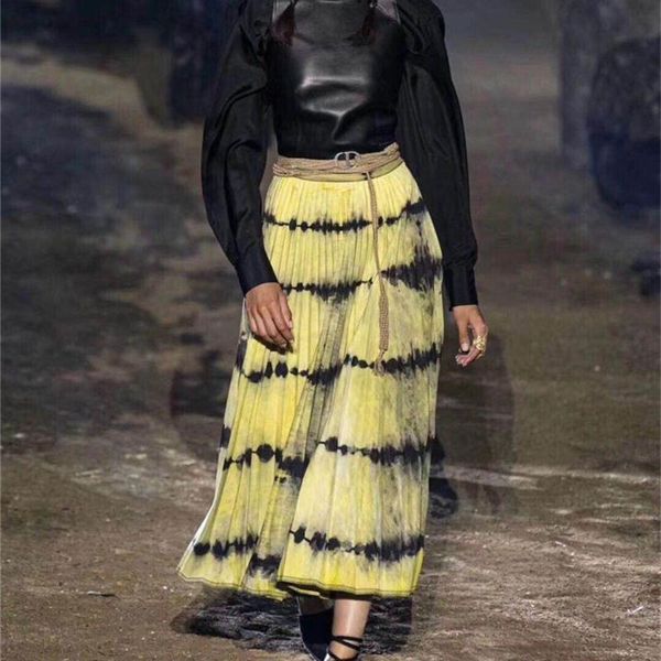 

2019 women striped skirts fashion skirts women long skirt yellow green aline elegant slim skirt, Black
