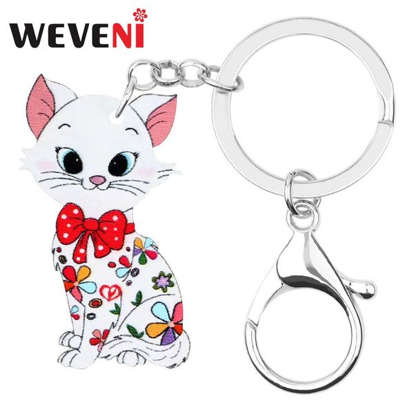 

weveni acrylic anime floral bow-knot cat key chains rings animal keychain jewelry for women girls bag car purse decorations gift, Silver
