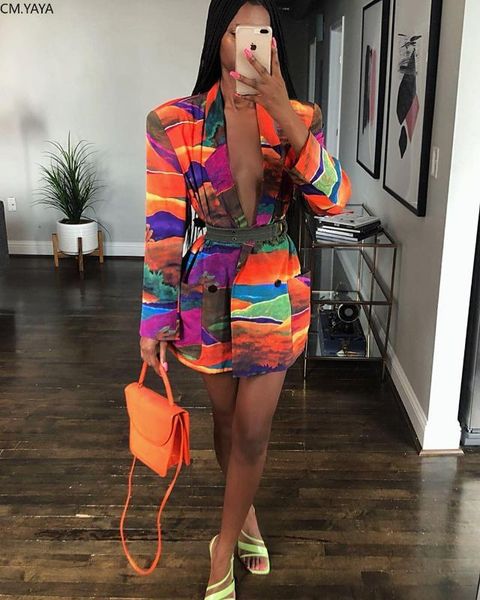 

gl new winter autumn women notched long sleeve graffiti print blazers vintage office lady outfit high street coat w5126, White;black