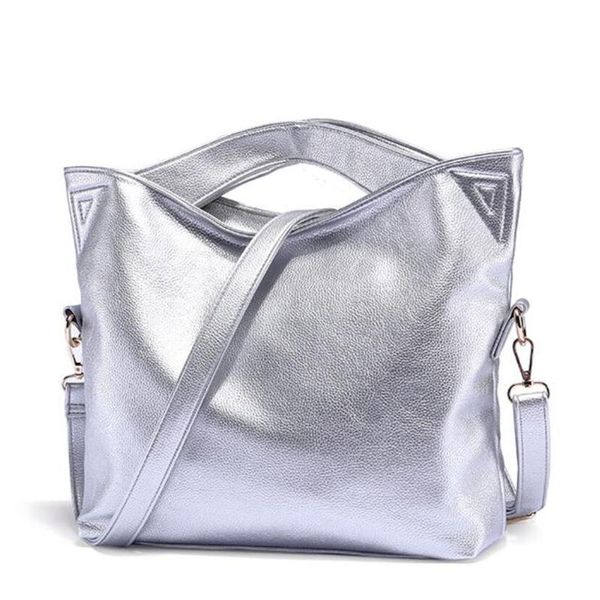 

bolsa feminina big shoulder bag for women 2019 new fashion silver color handbag pu leather women bag high capacity messenger