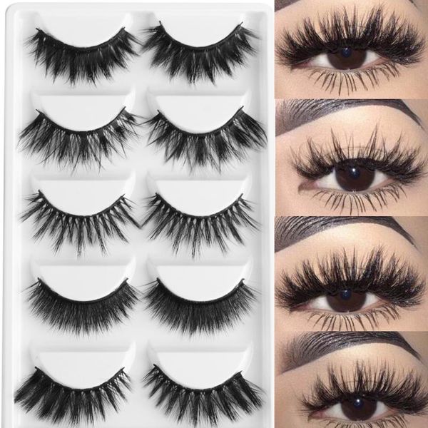 

5 pairs mixed styles 3d mink hair false eyelashes natural long cross wispy full strips lashes handmade cruelty-makeup tools