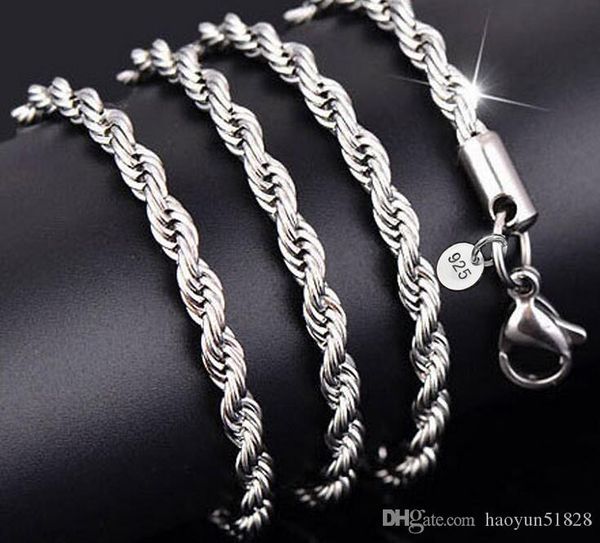 

новые цепи 925 стерлингового серебра ожерелья цепи 3mm 16-30 дюйма довольно милый моды шарм rope цепи ожерелье ювелирные изделия, Silver