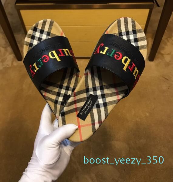 

with box 2019 fashion men or women slippers black white slides sandles flats suede shoes luxury designer fashion genuine leather 38-45 b35